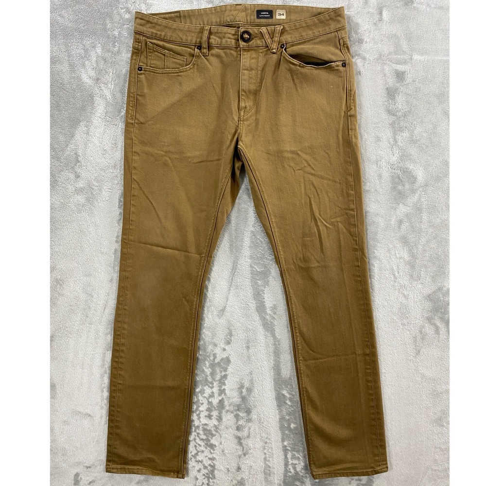 Volcom Vorta Slim Straight Pants Mens 34 Brown Chino Skate Streetwear A1931501